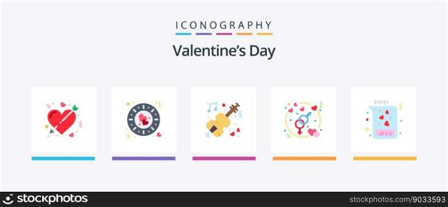 Valentines Day Flat 5 Icon Pack Including chemical. love. romantic. gender. wedding. Creative Icons Design