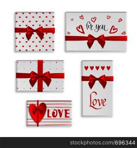 Valentines Day gift boxes set. Unique collection of gifts with patterns