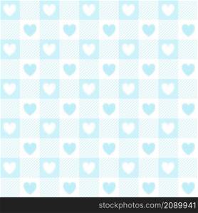 Valentines day gingham seamless pattern. Blue vichy checkered background with hearts. Vector. Valentines day gingham seamless pattern. Blue vichy checkered background with hearts. Vector.