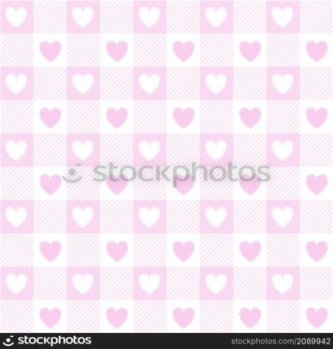 Valentines day gingham seamless pattern. Pink vichy checkered background with hearts. Vector. Valentines day gingham seamless pattern. Pink vichy checkered background with hearts. Vector.