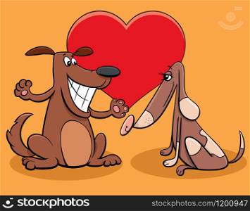 Valentines Day Greeting Card Cartoon Illustration with Funny Dog Couple Characters in Love