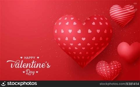 Valentines day greeting card with red heart shape balloon