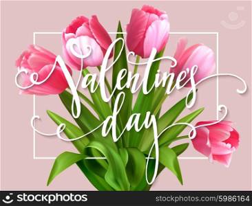 Valentines day greeting card with tulips flowers. Vector illustration. Valentines day greeting card with tulips flowers. Vector illustration EPS10
