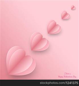 Valentines day greetings card design with paper cut pink heart shape. Vector illustration