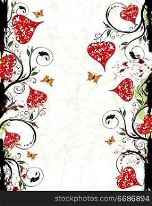 Valentines Day grunge background with hearts and florals