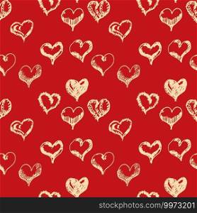 Valentines day hand drown hearts seamless pattern.