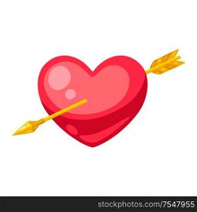 Valentines Day heart pierced by arrow. Illustrations in cartoon style.. Valentines Day heart pierced by arrow.