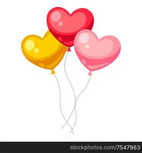 Valentines Day heart shaped balloons. Illustrations in cartoon style.. Valentines Day heart shaped balloons.