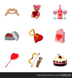 Valentines day icons set. Cartoon illustration of 9 Valentines day vector icons for web. Valentines day icons set, cartoon style