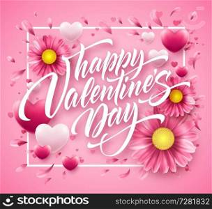 Valentines Day Lettering on Flower Background. Vector illustration EPS10. Valentines Day Lettering on Flower Background. Vector illustration