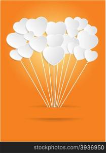 Valentines Day of White Paper Heart on a Orange Background. Vector illustration