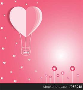 Valentines day on pink background with hearts balloon paper pattern, vector illustration.