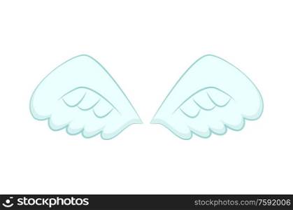 Valentines day or Christmas decor, angel wings of white feather vector. Flight and cupid or butterfly accessory, holy spirit, fantastic or mythical creature detail. Angel Wings of White Feathers Isolated Object