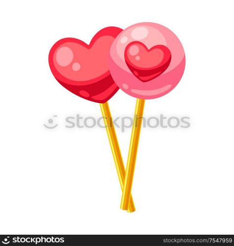 Valentines Day pair of candy hearts. Illustrations in cartoon style.. Valentines Day pair of candy hearts.