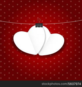 Valentines day paper heart backgroung, vector illustration