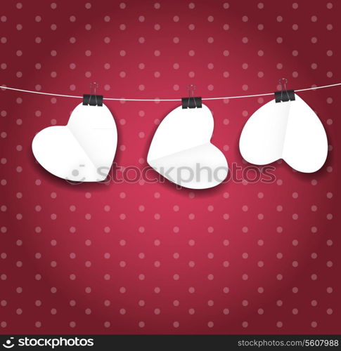 Valentines day paper heart backgroung, vector illustration