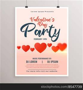 valentines day party flyer with red hearts