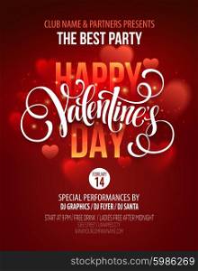Valentines Day Party Poster Design. Template of invitation, flyer, poster or greeting card. Vector illustration EPS10