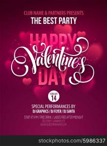 Valentines Day Party Poster Design. Template of invitation, flyer, poster or greeting card. Vector illustration EPS10