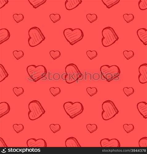 Valentines Day pink seamless pattern with heart sketches