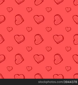 Valentines Day pink seamless pattern with heart sketches