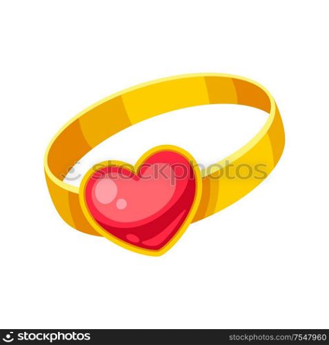 Valentines Day precious ring with heart. Illustrations in cartoon style.. Valentines Day precious ring with heart.