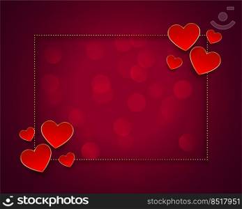 valentines day red background with hearts and golden frame