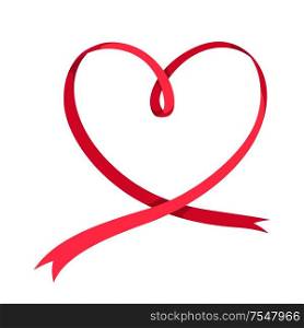Valentines Day red heart shaped ribbon. Illustrations in cartoon style.. Valentines Day red heart shaped ribbon.