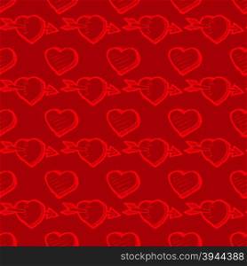 Valentines Day red seamless pattern with heart sketches