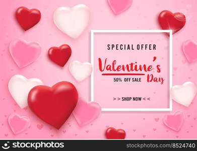 Valentines day sale background with balloons heart and icon set pattern. Vector illustration. Wallpaper, flyers, invitation, posters, brochure, banners.