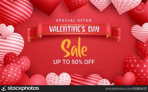 Valentines day sale background with Heart Shaped Balloons