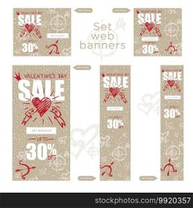 Valentines day sale banners vintage collection. Vector illustration. Valentines day sale banners vintage collection