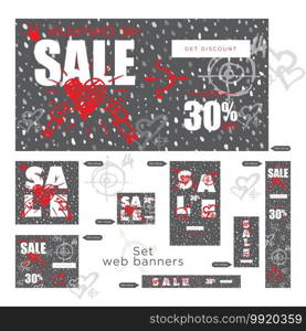 Valentines day sale banners vintage collection. Vector illustration. Valentines day sale banners vintage collection