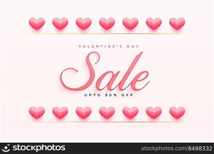 valentines day sale card with hearts arranged in line