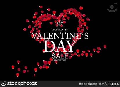 Valentines Day Sale, Discount Card with Rose Petals. Vector Illustration. EPS10. Valentines Day Sale, Discount Card with Rose Petals. Vector Illustration