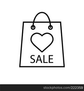 Valentines Day sale linear icon. Thin line illustration. Store bag with heart shape contour symbol. Vector isolated outline drawing. Valentines Day sale linear icon