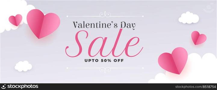 valentines day sale lovely web banner with paper hearts and clouds