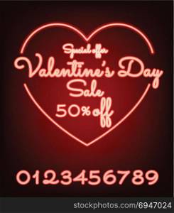 Valentines day sale neon light web banner of valentine sale promotion,illustration EPS10.