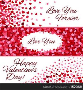 Valentines day sale vector love banners set with origami purple hearts on white background. Valentines day sale vector love banners with hearts