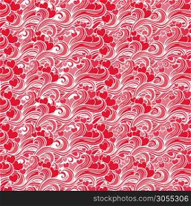 Valentines day seamless pattern with hearts and swirls. Hand drawn vector illustration. Valentines day seamless pattern