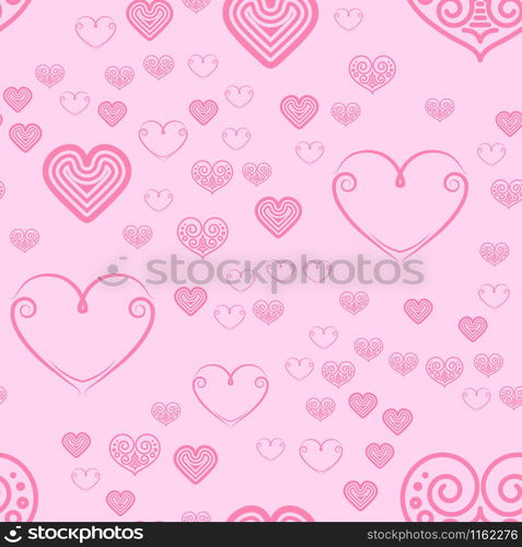 Valentines Day seamless pattern with pink hearts sprayed for background, card or wrapping paper