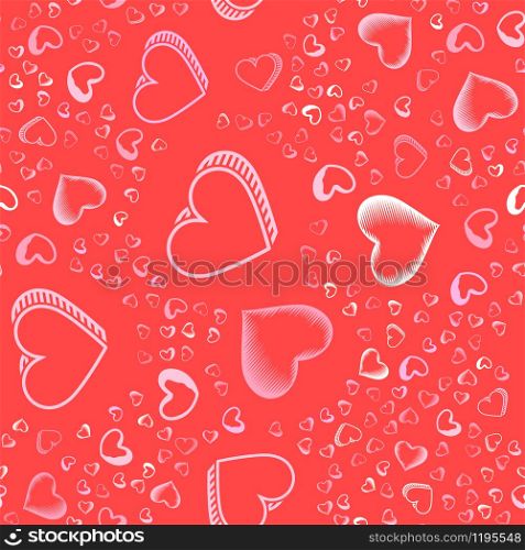 Valentines Day seamless pattern with pink hearts sprayed for background, card or wrapping paper