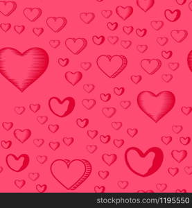 Valentines Day seamless pattern with red hearts sprayed for background, card or wrapping paper