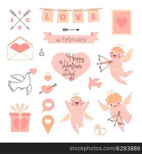 Valentines Day set of elements for design. Vector illustration.