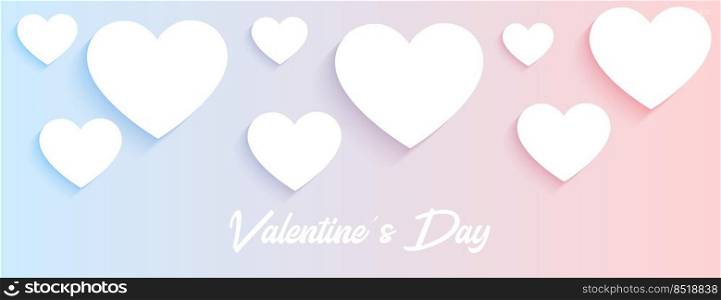 valentines day soft wide banner with white hearts