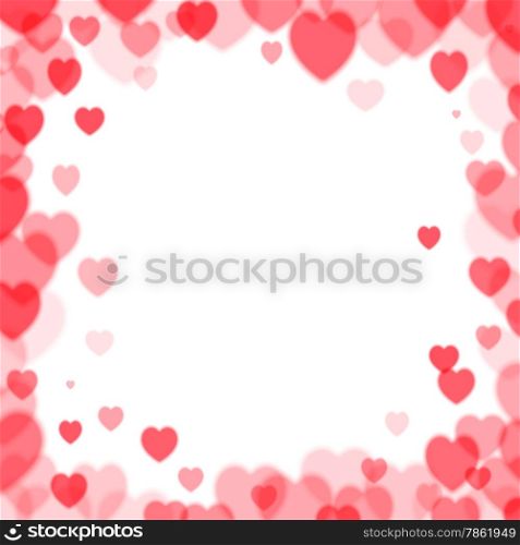 Valentines Day square frame with random scattered bokeh hearts
