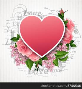 Valentines day vector illustration with a heart of beautiful flowers. Valentines day vector illustration with heart of beautiful flowers