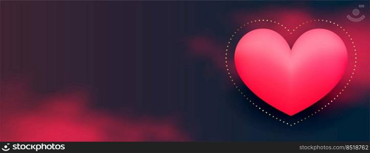 valentines day web banner with 3d heart and red cloud fog
