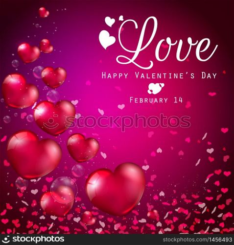 valentines day with red heart balloons on purple background