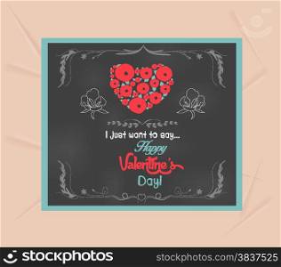 valentines day written on chalkboard